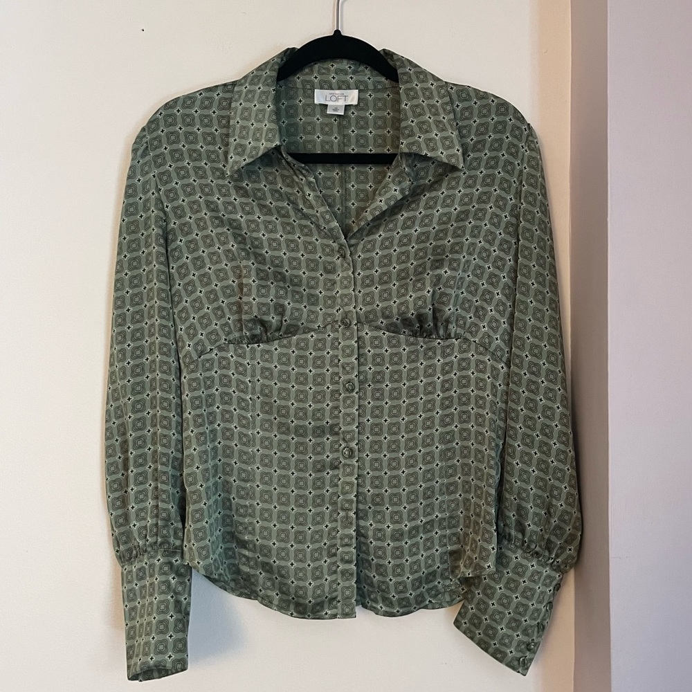 Ann Taylor Printed Button Down Polyester Blouse - image 1
